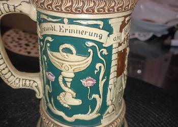 Piękny, ceramiczny, stary kufel aptekarski z sygnaturą