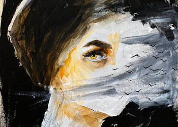 "Uważność" obraz farbami akrylowymi - portret, spojrzenie