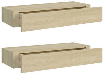Półki ścienne z szufladą 2 szt. dąb 60x235x10 cm MDF WM-330262