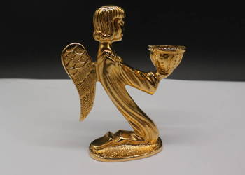 Świecznik ANIOŁEK Pozłacany 18K Złotem – Retro Mosiądz / Metal