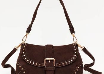 Torebka Flora & CO Paris Zamsz Brązowa Czekoladowa Ćwieki Listonoszka Boho