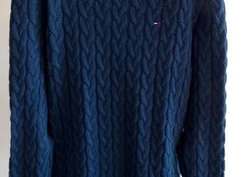 Sweter Męski Bawełna z Wełną Niebieski Crew Neck Gruby Splot Tommy Hilfiger