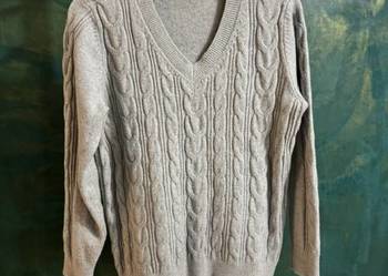 Sweter damski szary M/L z warkoczami bawełna kaszmir wełna elastan