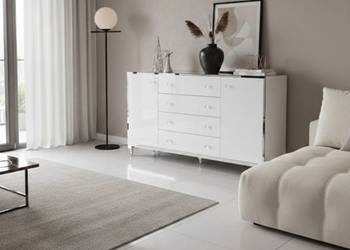 Komoda Lustrzana, Meble Glamour, Komoda z Cichym Domykiem, Nogi typu Ludwik