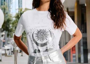 biały t-shirt z nadrukiem Sinsay