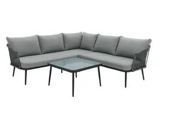 Duży narożnik ogrodowy plus stolik rattan sysntetyczny, grube poduchy