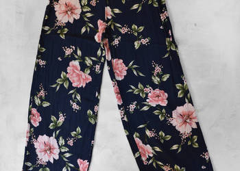 granatowe luźne spodnie palazzo vintage w kwiaty szerokie