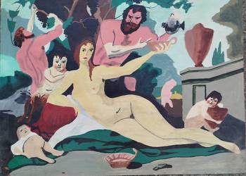 Obraz olejny vintage duży Czechy łata 1970 -80:Starożytne Bachanalia