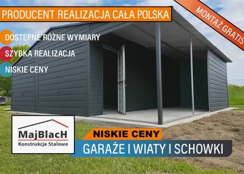 Ładny Garaż Blaszany GRAFITOWY z zadaszeniem bocznym -Maj-BlacH