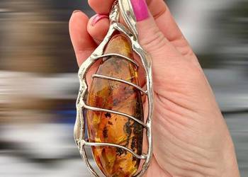 WYPRZEDAZ wisior srebro 925 bursztyn bałtycki rękodzieło unikat