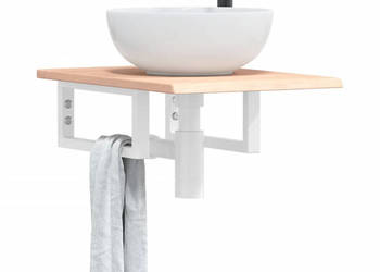 Półka ścienna pod umywalkę stal i lite drewno dębowe WM-3302536
