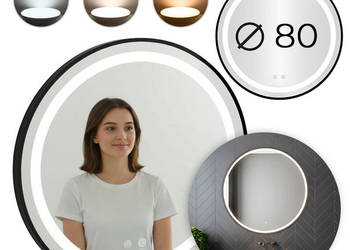 Lustro łazienkowe LED okrągłe ścienne 80 cm 3 barwy anti-fog włącznik doty…