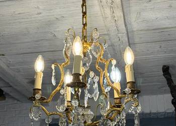 Kryształowy żyrandol nr 63, mosiądz Francja Antyk Lampa