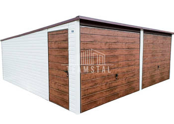 GARAŻ BLASZANY 6m x 6m - spad tył 2x Brama drzwi TS252