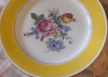 Talerz paterka porcelana Bavaria żółty pas kwiaty
