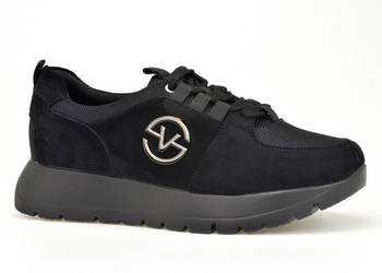 Czarne zamszowe sneakersy damskie na platformie Vinceza