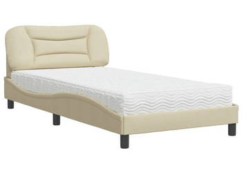 Łóżko z materacem kremowe obite tkaniną 100x200 cm WM-3208518