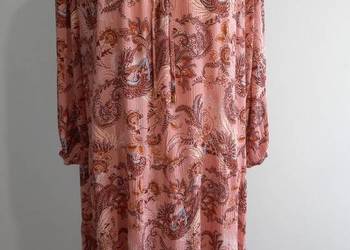 Sukienka Trapezowa Pudrowa Modny Nadruk Wiskoza by UK 48 4XL