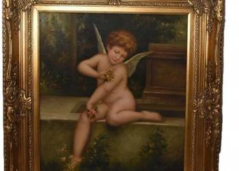 Zakochany Amor Aniołek Anioł - Złota Rama - Obraz Olejny 83x73