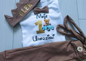 Komplet dla chłopca roczek mstylroczek.pl karmelowy miś w aucie