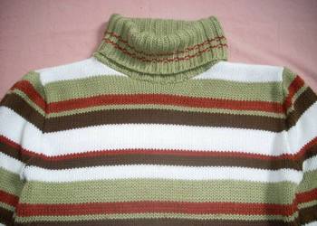 Milutki Sweter z Golfem Khaki Pasy 36 38 Milutki Sweter z Golfem Khaki Pasy 36 38