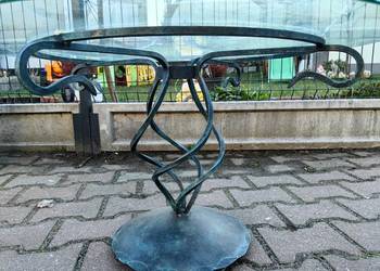 Stół Stolik kawowy owalny okrągły szklany blat 80 cm żeliwny podstawa