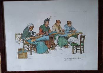 vintage obraz kolorowy grawer