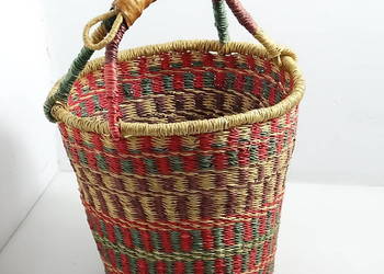 Ręcznie pleciony kosz afrykański z powlekaną rączką Boho / Bolga 28x28 cm