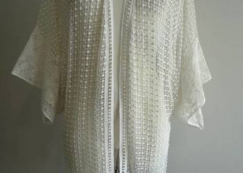 Kimono Tunika Plażowa Ażurowa Szydełkowa Kremowa Narzutka L/XL