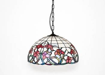 Duża Lampa Wisząca w Stylu Tiffany Witraż 50 cm Różowe Irysy Retro