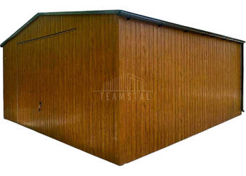 Garaż blaszany 6x6m brama uchylna drewnopodobny rynny TS1119