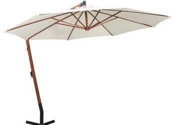 Parasol ogrodowy wiszący, 350 cm, drewniany, biały（SKU:42966）
