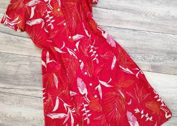 Czerwona zwiewna sukienka Midi w kwiaty Vintage 44