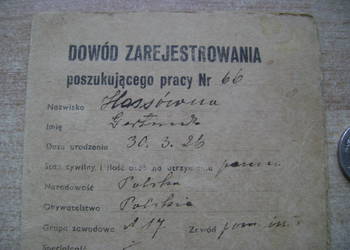 Starocie z PRL Stare dokumenty Dowód Zarejestrowania poszukującego pracy 47