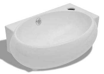 Ceramiczna umywalka z otworem przelewowym i na kran, biała（SKU:140698）
