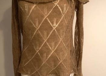 Sweter Moherowy Wełniany Ażurowy Camelowy Mgiełka H&M 38