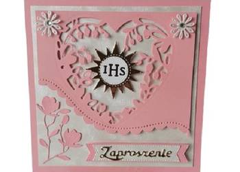 Zaproszenia Komunia Ihs Słoneczko W Sercu K4 Róż - Biel