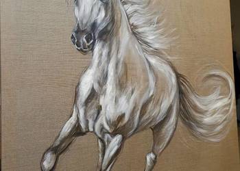 Obraz malowany na płótnie 90x90 cm dla miłośników koni.