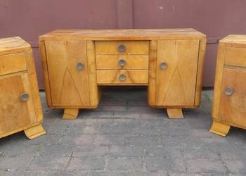Toaletka + 2x nocny stolik nakastlik szafka nocna PRL lata 50/60 art deco