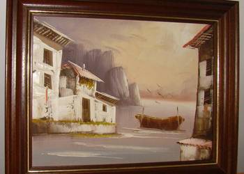 Obraz olejny łódka Italy