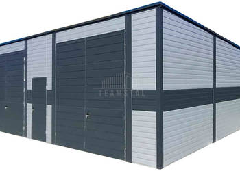 Hala garaż blaszany 9,5x9m 2 x brama dwuskrzydłowa drzwi TS1212