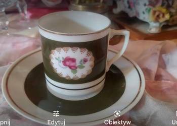 Duża stara filiżanka pocz.XX w zieleń róża Duża stara filiżanka pocz.XX w zieleń róża