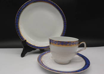 Zestaw śniadaniowy trio z porcelany, BAVARIA SCHALLER Kobalt Złoto
