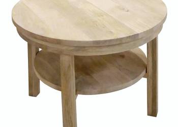 Okrągły drewniany stolik kawowy z półką 80cm mango naturalne