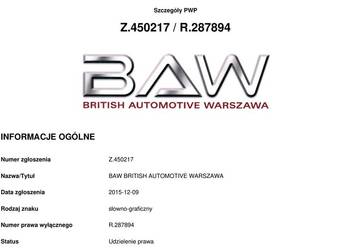 Syndyk sprzeda znak towarowy " BAW BRITISH AUTOMOTIVE WARSZAWA "