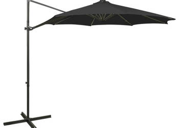 Parasol wiszący z lampkami LED i słupkiem 300 cm czarny WM-312340