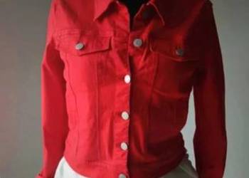 Kurtka dżinsowa czerwona zapinana na guziki krótka Basic bawełna coguette