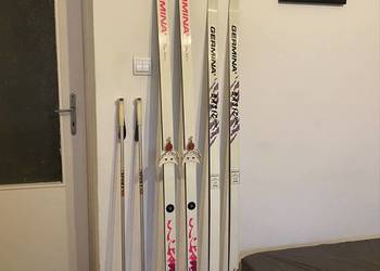 Narty biegowe Germina 2 pary + kijki + jedne wiązania