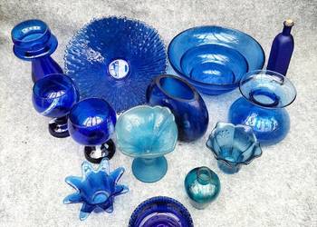 Szkło kobaltowe niebieskie zestaw kolekcja