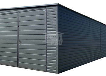 Garaż blaszany 3x9m - brama dwuskrzydłowa - antracyt dach spad w bok GP649